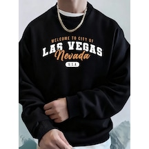 Startmore Tarzsokak Las Vegas'e Hoş Geldiniz Nevada Baskılı Erkek Sweatshirtleri Kışlık Polar Sıcak Kapüşonlu Üst Siyah