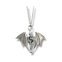 Gothic Kanatlı İskelet Figürlü Unisex Kolye 60 Cm Zincirli, Gotik Ve Karizmatik Tasarım Çok renkli