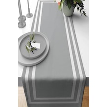Gri Çerçeveli Desen Premium Masa Örtüsü Runner Rnr366n11