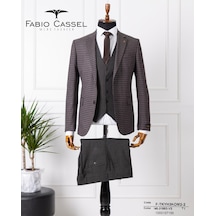 Fabio Cassel Slim Fit Mono Yaka Çift Yırtmaçlı Astarlı Takım Elbise Yelekli Kahverengi