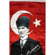 Kalpaklı Atatürk İmzalı Poster Bayrak 70 x 105 CM