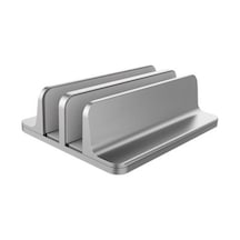 Wezone Alüminyum Dikey Laptop Tutucu, İki Cihazlı Ayarı, Masayı Düzenle, 0.9-1.9 İnç Genişlik Aralığı, Çizilme Engeli, Gri Rengi