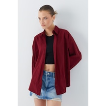Mixray 4618 Kadın Arkası Robalı Basic Gömlek Bordo