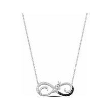 Çekirdekjewelry 925 Ayar Gümüş Rodyum Kaplama Sonsuzluk Kolye Siyah Beyaz Taşlı Gri