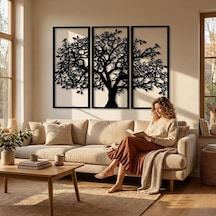 3 Panel Aile Ağacı Metal Duvar Dekoru, Siyah, 76x51cm Diğer