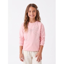 Onloox Kız Çocuk Pembe Kız Çocuk Pembe Pamuklu Bisiklet Yaka Uzun Kollu Regular İnci Taş İşlemeli Sweatshirt 7-10 Yaş