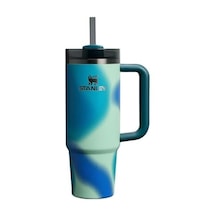 Pipetli Termos Bardak, 0.89 Litre, Turkuaz Desenli Coastal Teal Açık Beyaz