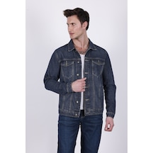 HLT Jeans Erkek Koyu Mavi Yıkamalı Regular Fit Düğmeli Denim Kot Ceket Hlthe042110