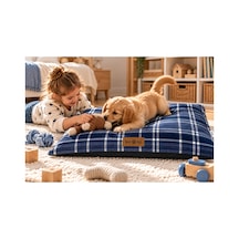 Kedi Ve Köpek Yer Minderi Üst Kalite Yıkanabilir Kılıflı Fermuarlı Boncuk Elyaf Kaydırmaz Taban Kedi Ve Köpek Yatağı Mavi Ekose 1717174064