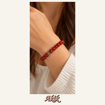 Akik Taşı Bileklik 8 Mm, Unisex, Elastik Çok Renkli