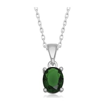 925 Ayar Gümüş Yeşil Kristal Oval Taşlı Kadın Gümüş Kolye