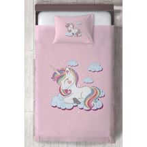Bebek Ve Çocuk Odası Unicorn Desenli, Organik Boyalı, Renkli Yatak Örtüsü Seti Toplam 2 Parça 1 Adet Yatak Örtüsü 140x220cm, 1 Adet Yastık Kılıfı 50