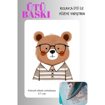 Ütü İle Yapışan Tekstil Transfer Dtf Baskı 1 Adet Büyük Sevimli Gözlüklü Ayıcık - 674581013 Diğer