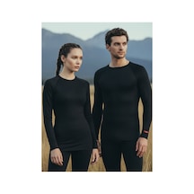 Blackspade Vücuda Oturan İçlik Unisex Termal Uzunkol Tişört Bisiklet Yaka, 2. Seviye Isı Koruma-9259 Siyah