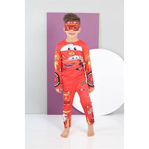Erkek Çocuk Maskeli Şimşek Mcqueen Kostüm-kırmızı