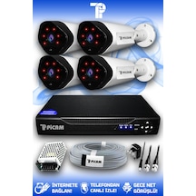 Picam 4 Kameralı Uzay 4 Dış Kamera Set HDD'siz Full HD Gece Görüşlü Güvenlik Kamerası Sistemi