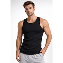 Barlashive Erkek Fitilli Atlet Sıfır Yaka Slim Fit Arka Baskılı Spor Atlet - Siyah Çok Renkli