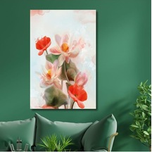 Tekli Dikey Kanvas Duvar Tablosu Soyut Gelincik Çiçeği Dizayn, 50 X 70 -