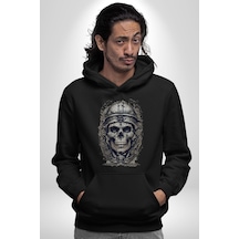Kask Miğfer İskelet Asker Kadın Erkek Siyah Kapüşonlu Sweatshirt Hoodie Siyah