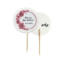 20 Adet Kişiye Özel Yuvarlak Bayraklı Baskılı Kına Hatırası Pasta Kürdanı 6,5 Cm -4