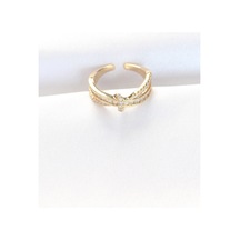 Kıvrım Model Gold Renk Zirkon Taşlı Ayarlanabilir Yüzük Beyaz