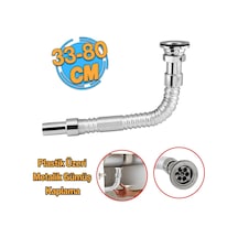 Klasik Standart Lavabo Evye Sifonu Uzun Plastik Körüklü Kıvrılabilir 33-80 Cm Uzayabilir Krom Renk Çok Renkli