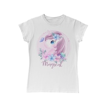 Unicorn Çiçek Anneler Günü Beyaz Kadın Tshirt 001