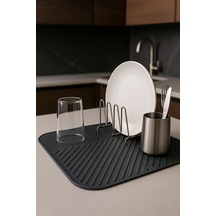 Silikon Bulaşık Kurutma Matı Su Toplamaz Kaydırmaz Bulaşıklık Tencere Altlığı 28x36 Cm Silikon Gri Diğer