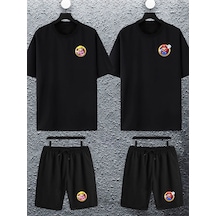 Unisex Kadın Erkek Spr Mario Ve Prenses Baskılı Sevgili Çift Kombini Tasarım Oversize Tshirt Ve Şort Siyah Mck2416 Siyah