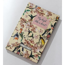 Kişiye Özel Kuş Motifli Kapaklı Çizgili Defter, Not Defteri