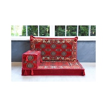 Şark Köşesi Takımı , 95 cm Yer Minderi Takımı (Sünger Dahil) Kırmızı Buhara Modeli (3 Parça)