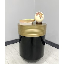 Elegant Dekoratif Eskitme Darbuka Parlak Siyah Sehpa 60cm