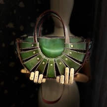 Carıdea El Yapımı Hakiki Deri Bayan Çanta, Clutch, El Omuz Çantası V121 Haki