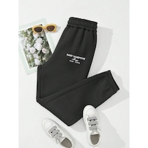 Letter Embroidery Thermal Lined 4 Mevsim Eşofman Siyah