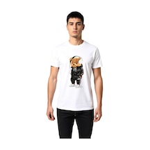 Paybuy Erkek Grafik Baskılı Oyuncak Ayı Karakterli Tişört Kulaklıklı Spo Beyaz