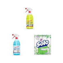 Asperox Sarı Güç Yağ Çözücü Sprey 1000 Ml X1 + Asperox Mavi Güç Kireç Çözücü Sprey 1000 Ml X1 + Solo 16'lı X1 1000'li Set