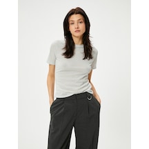 Koton Ajurlu Tişört Kısa Kollu Bisiklet Yaka Slim Fit Gümüş 4sak60016uk Gümüş