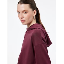 Koton Rahat Kalıp Modal Kumaş Uzun Kollu Tam Fermuarlı Kapüşonlu Sweatshirt Bordo 6wak10117ek