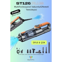 St126plus Işıklı Araç Süpürgesi Kablosuz Yüksek Motorlu Vakum Üfleme 2in1 Metal Filtreli Ve Başlıklı Gri