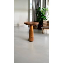 Wood Wooden Ahşap Tekli Konik Mantar Yan Sehpa Modern Açık Ceviz Renk Fiskos Kahverengi