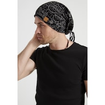 Erkek Siyah, Beyaz Desenli, İp Detaylı 4 Mevsim Şapka Bere Buff Ultra Yumuşak Doğal Penye-6549 - Erkek