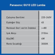 Led Gu10, Sıcak Beyaz Işık 4w 310lm 3000k 60