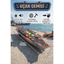 Metal Alaşım Işıklı Ve Sesli Uçak Gemisi Oyuncak - Sürtmeli Hareketli 24 Cm Büyük Boy Askeri Gemi