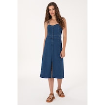 U.S. Polo Assn. Kadın Mavi Midi Boy Yırtmaçlı Jean Elbise 50305565-DN0022