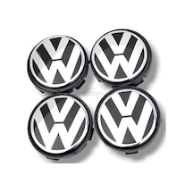 Volkswagen Uyumlu 56 Mm Siyah Geçmeli Jant Göbeği Kapak Seti, 4 Adet Krom Görünümlü Jant Göbeği