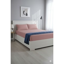 %100 Pamuk Ranforce Premium King Size Lastikli Çarşaf Seti - Pudr Pudra