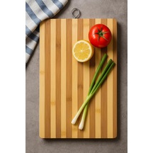 Tr Bambu Kesme Tahtası 26x36 Cm Metal Kulplu Doğal Ahşap Kesim Panosu, Sebze Ve Et Kesme Tahtası, Çizilmez, Hij Diğer