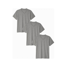 Kadın V Yaka Tshirt Spr24tsk40-3 Gri Melanj