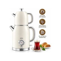 Krem Elektrikli Cam Demlikli Plastik Retro Çay Seti Çaycı Derece Göstergeli 1600w 1.8lt - 1lt Stm-5849 Bx40