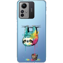 Redmi Note 12s İle Uyumlu Splash Tembel Hayvan Tasarımlı Şeffaf Silikon Kılıf Şeffaf